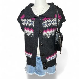 Free People Charcoal Knit Fair Isle Sweater Vest Cottagecore Granola Girl